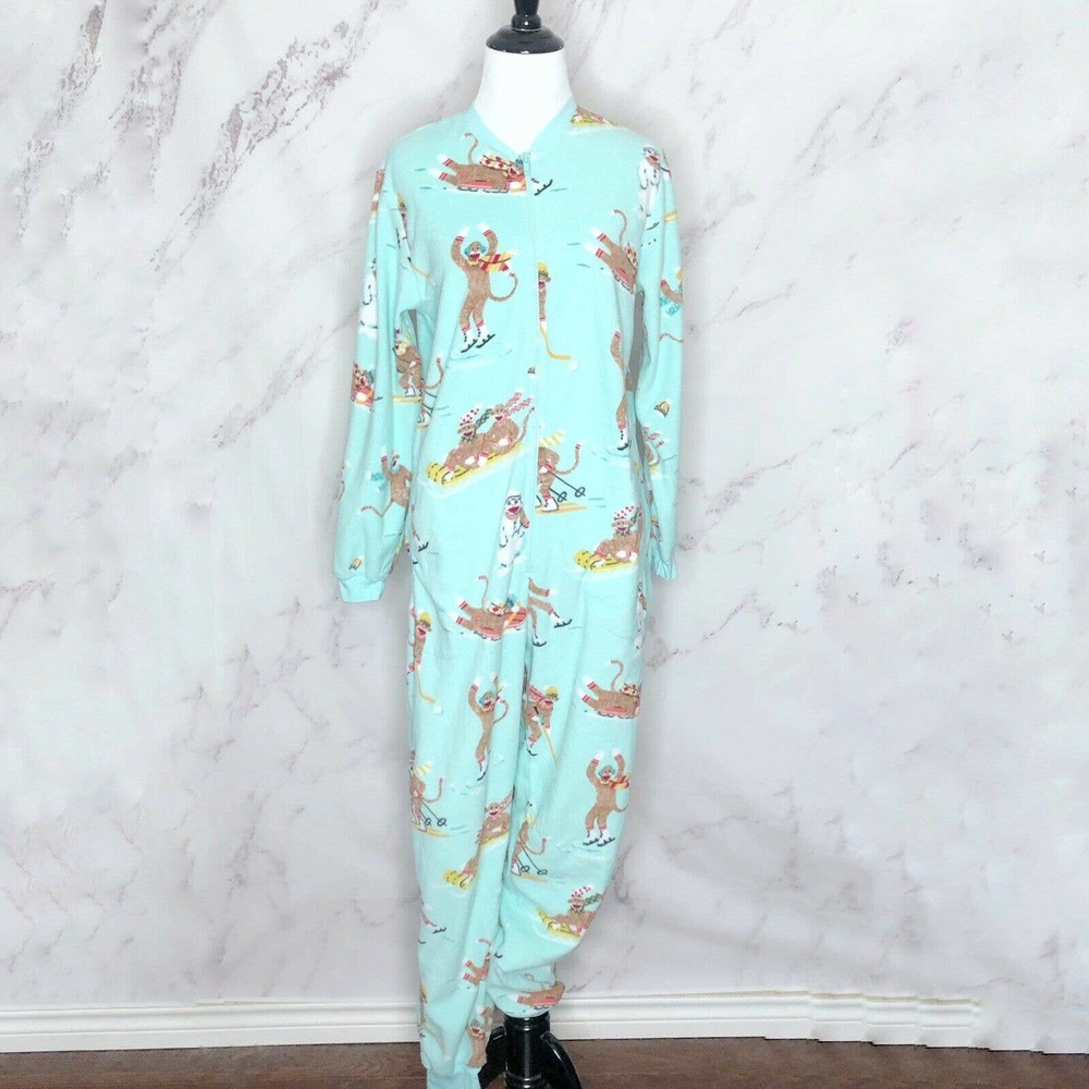Nick & Nora Turquoise Sock Monkey One Piece Pajama